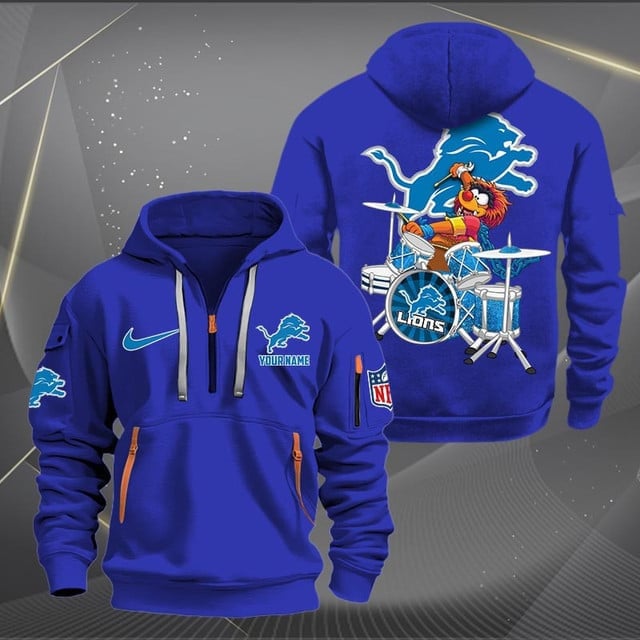 Detroit Lions Premium Personalized Quarter Zip Hoodie