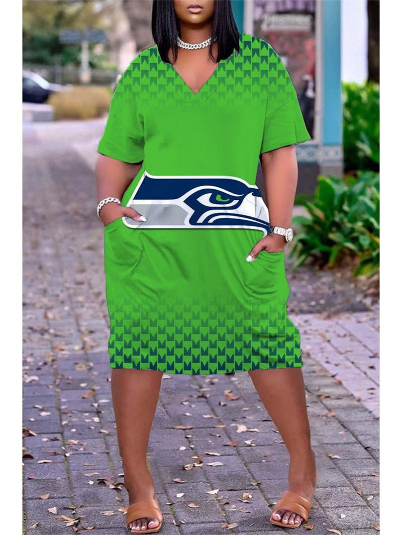 Seattle Seahawks V-neck Casual Pocket Dress