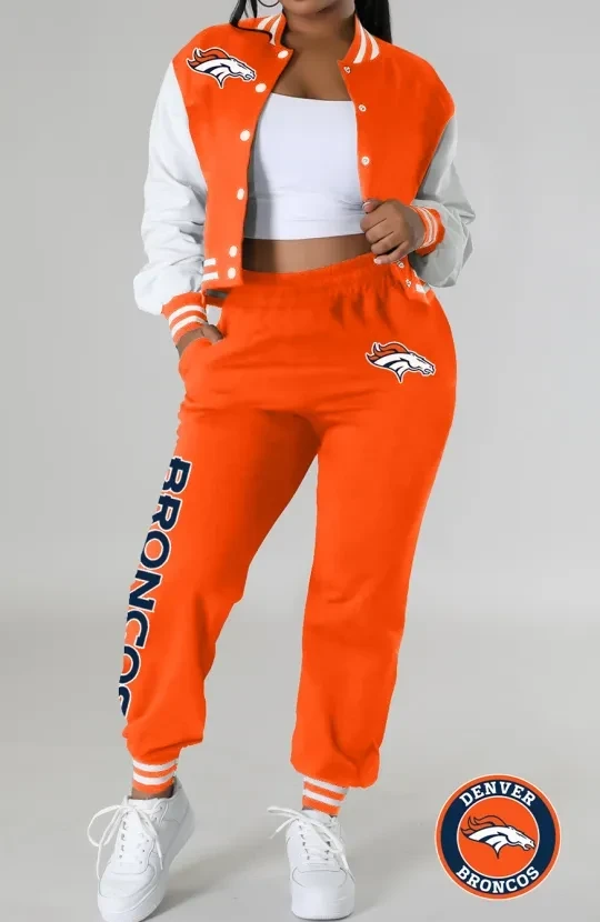 Denver Broncos Women’s Varsity Jacket & Sweatpants Tracksuit