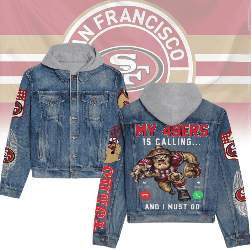 San Francisco 49ers Premium Hooded Denim Jacket Front View