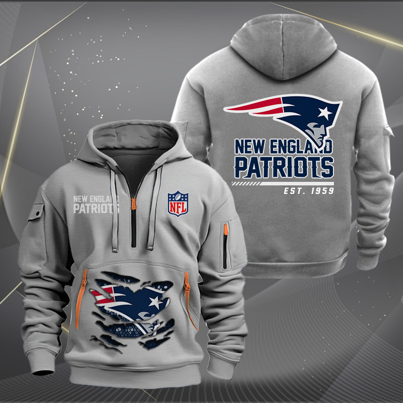 New England Patriots Personalized Quarter Zip Hoodie - Back View