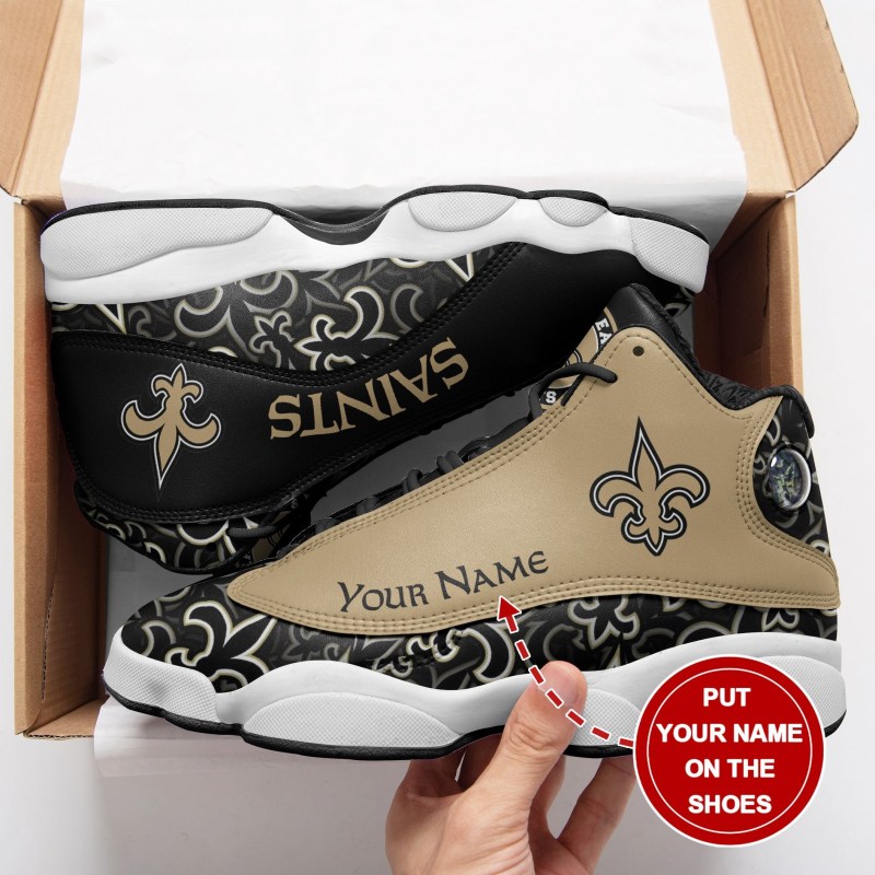 New Orleans Saints Personalized Air JD13 Sneakers Side View