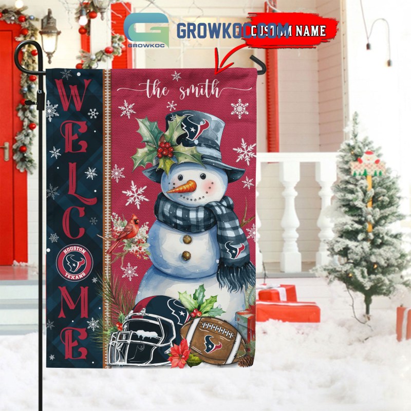 Houston Texans Football Snowman Welcome Christmas Personalized Flag