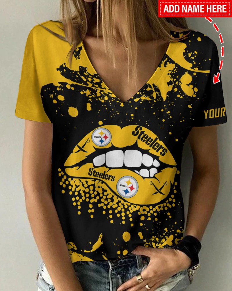 Pittsburgh Steelers Personalized V-neck T-shirt