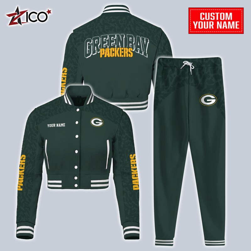 Green Bay Packers Combo Crop Varsity Jacket And Sweatpants Full Image