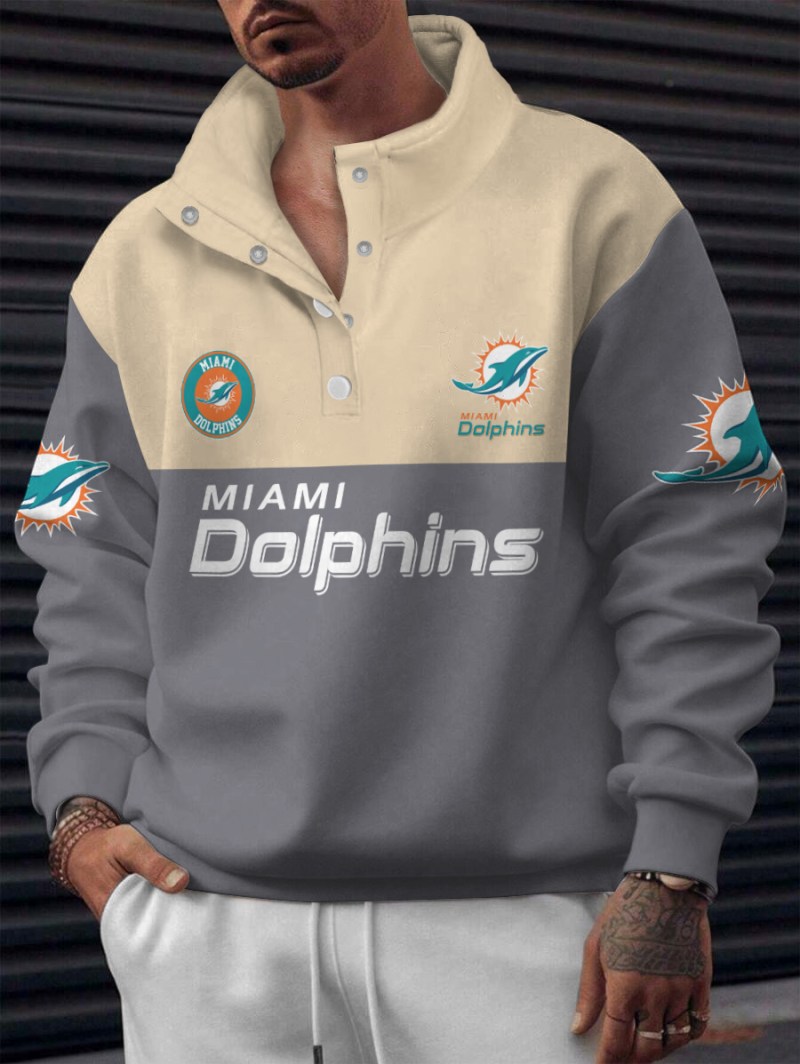 Miami Dolphins Casual Colorful Stand Collar Sweatshirt