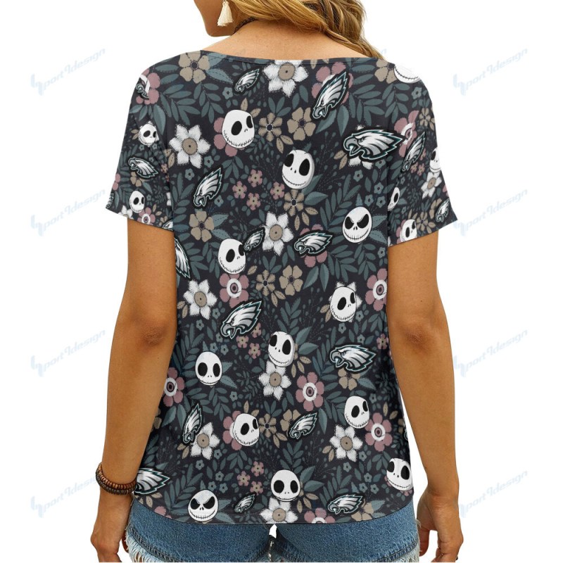 Philadelphia Eagles Summer V-neck Women T-shirt