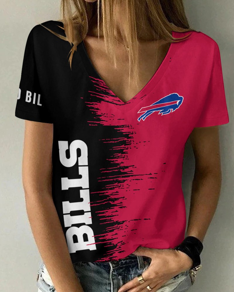Buffalo Bills Summer V-Neck Women T-Shirt Detail