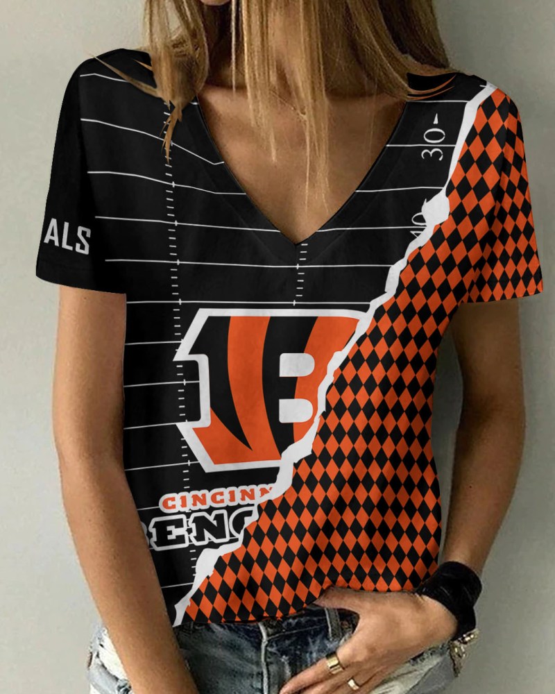 Cincinnati Bengals Summer V-neck Women T-shirt