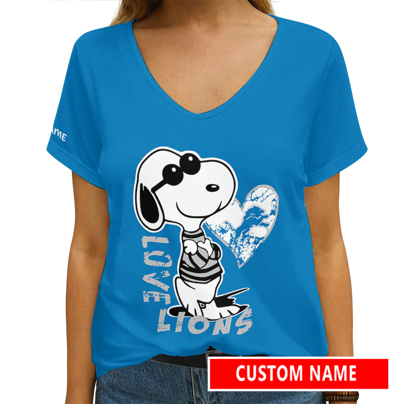 Detroit Lions Personalized V-neck Women T-shirt