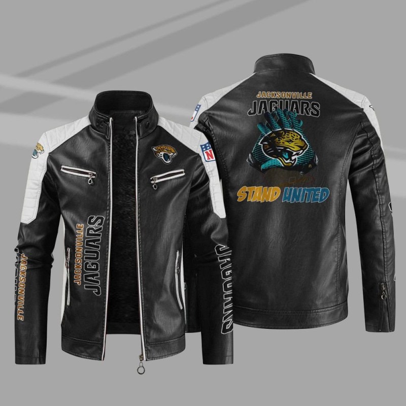 Jacksonville Jaguars Stand Collar Leather Jacket - Side View