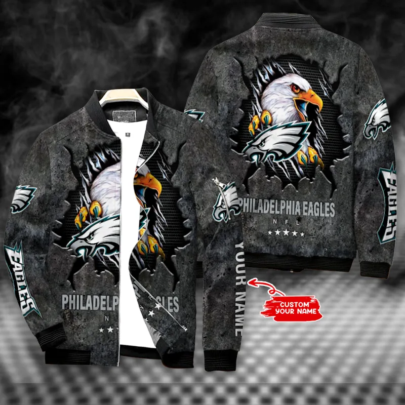 Philadelphia Eagles Personalized Bomber Jacket - Front View