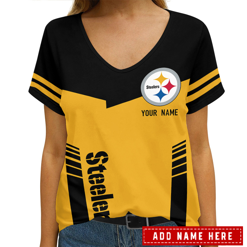 Pittsburgh Steelers Personalized V-neck Women T-shirt
