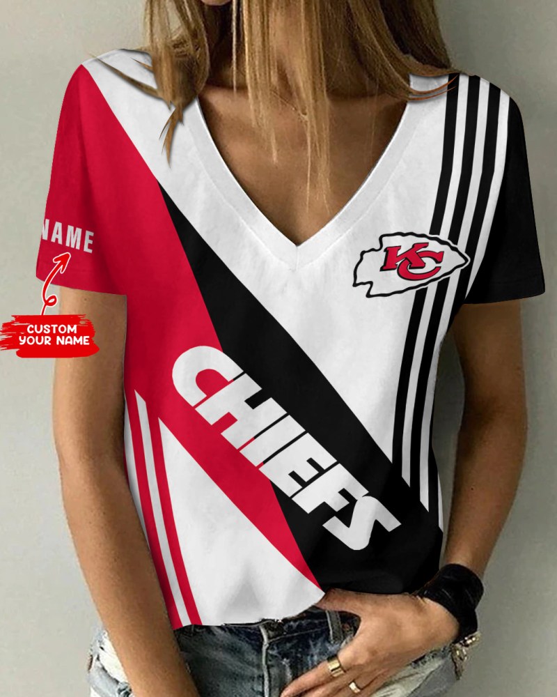 Kansas City Chiefs Personalized Summer V-neck Women T-shirt Sizing Chart