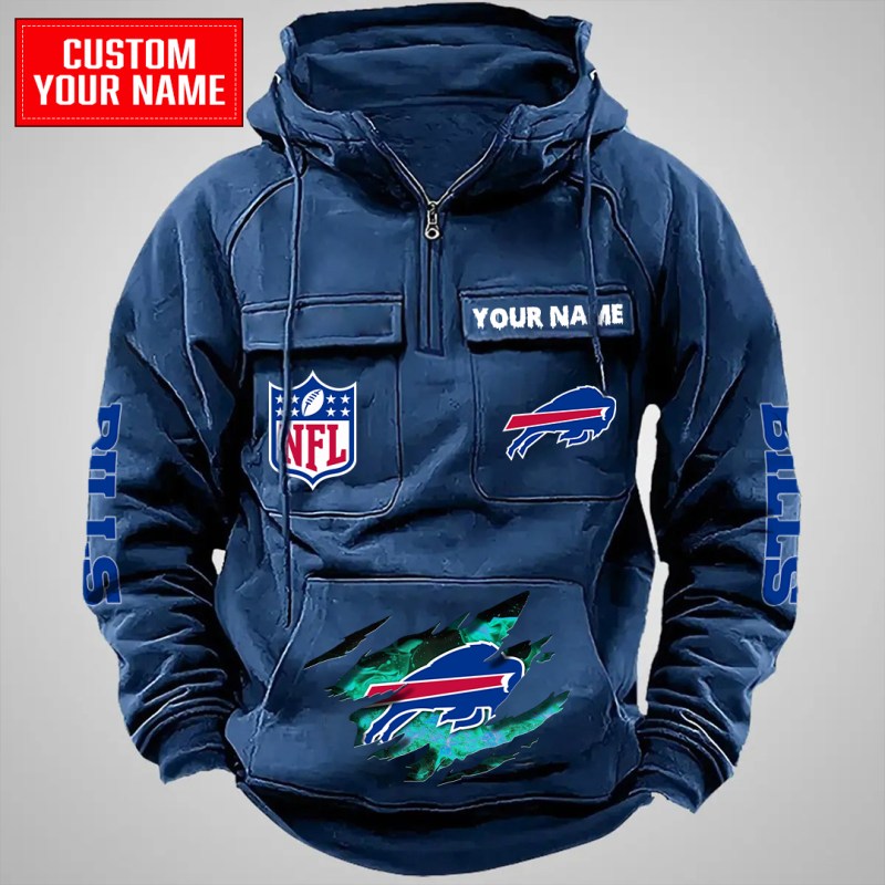 Buffalo Bills Multi-Pockets Zip Hoodie Navy