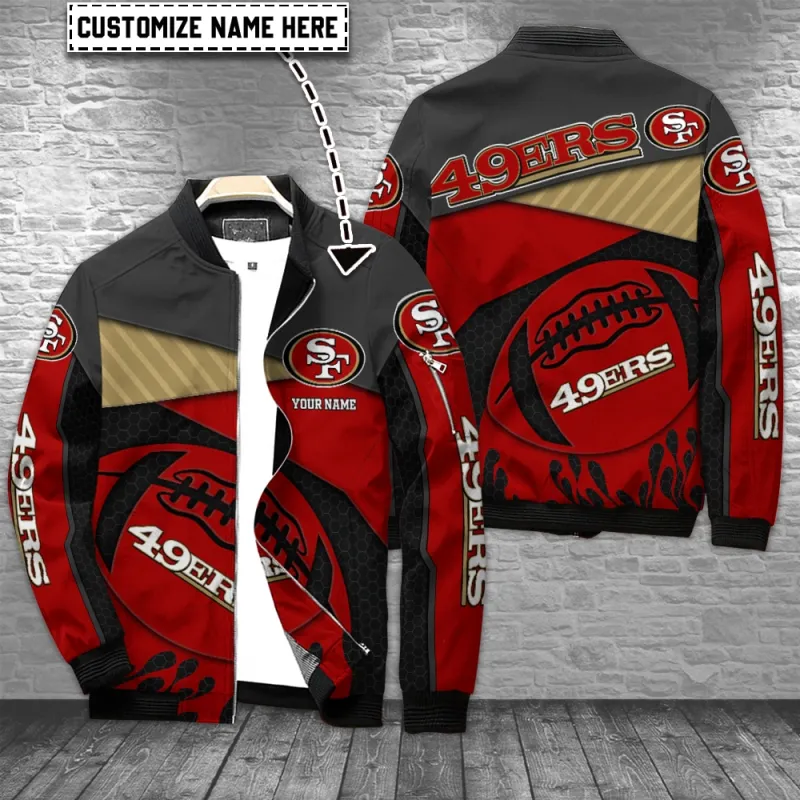 San Francisco 49ers Personalized Bomber Jacket - Front and Back View