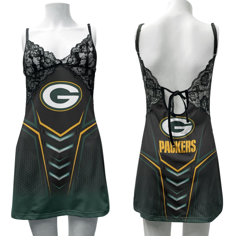Green Bay Packers Lace Back Strap Slip Dress