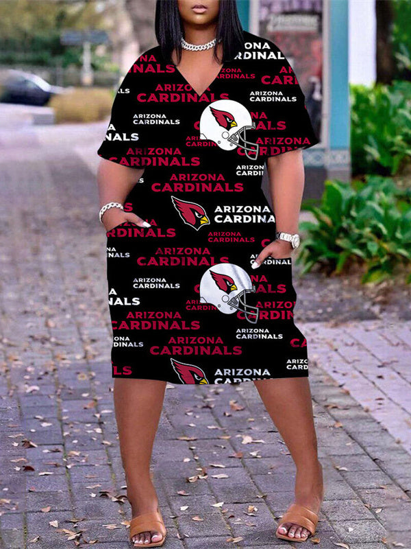 Arizona Cardinals V-neck Casual Pocket Dress