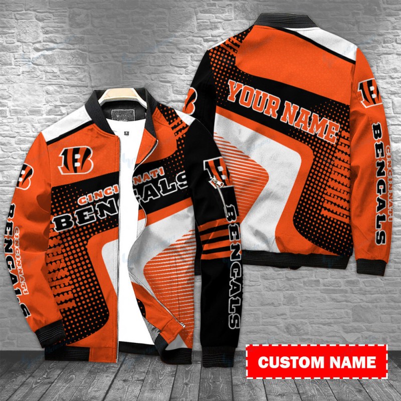 Cincinnati Bengals Personalized Bomber Jacket Front