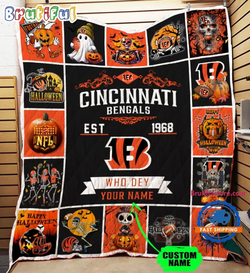 Cincinnati Bengals Special Pumpkin Halloween Quilt Blanket