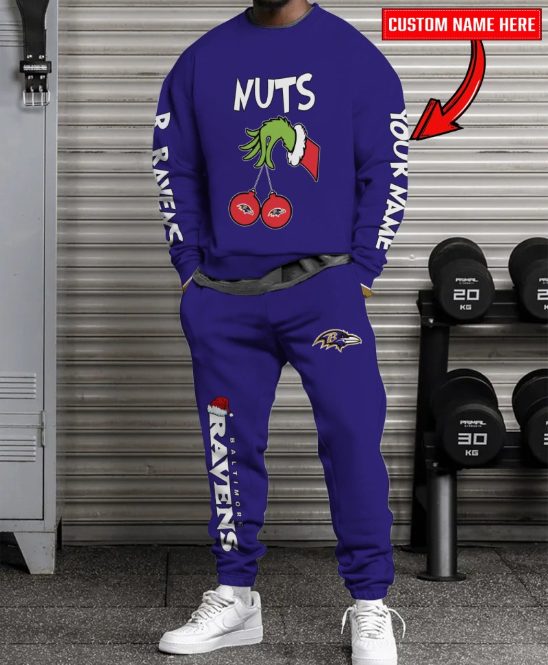 Baltimore Ravens Chest - Nuts Combo Sweatshirt And Sweatpants Christmas Collection