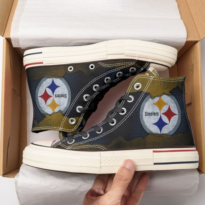 Pittsburgh Steelers High Top Canvas Shoes Back View