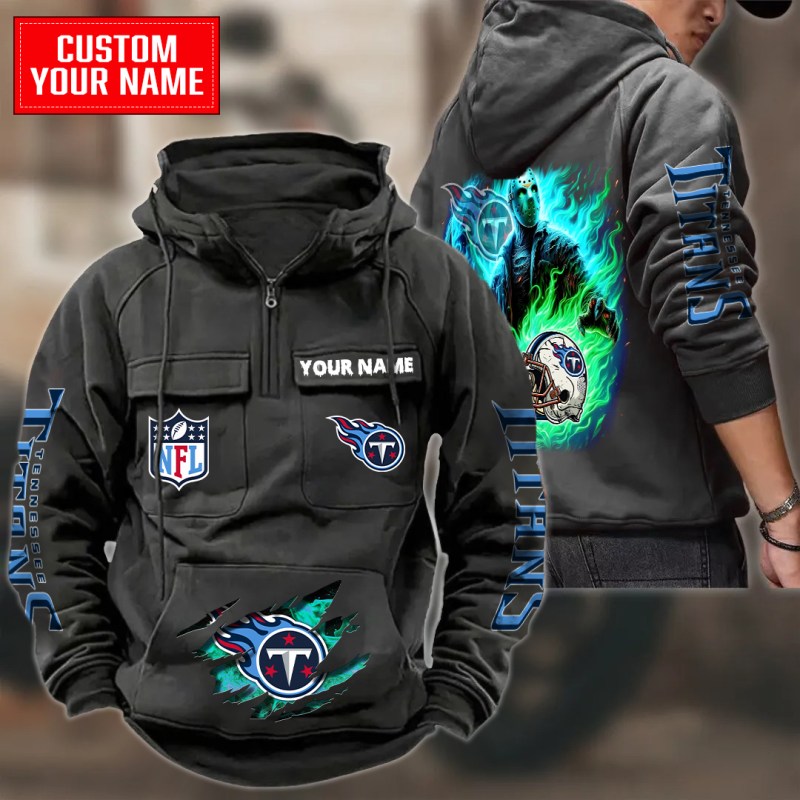 Tennessee Titans Black Multi-Pockets Zip Hoodie