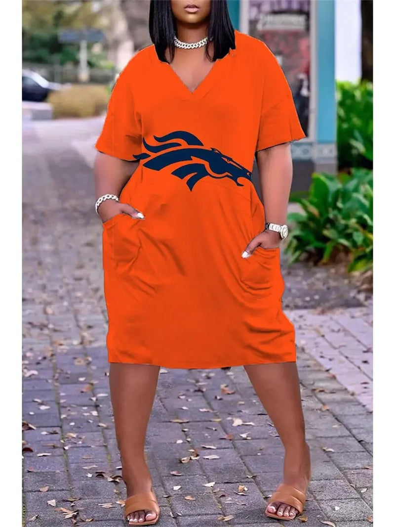 Denver Broncos V-neck Casual Pocket Dress