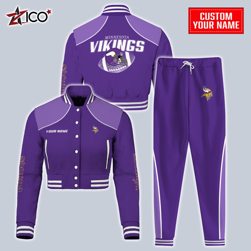 Minnesota Vikings Combo Crop Varsity Jacket and Sweatpants Image 2