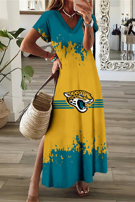Jacksonville Jaguars V-Neck Side Slit Long Dress
