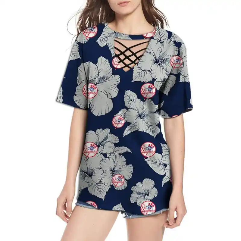 New York Yankees Women Summer String Short Sleeve Shirt