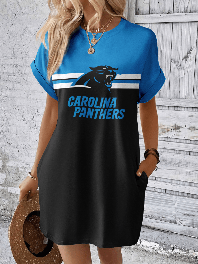 Carolina Panthers Women Hidden Pocket Batwing Casual Dress