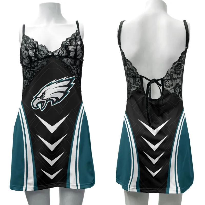 Philadelphia Eagles Lace Back Strap Slip Dress