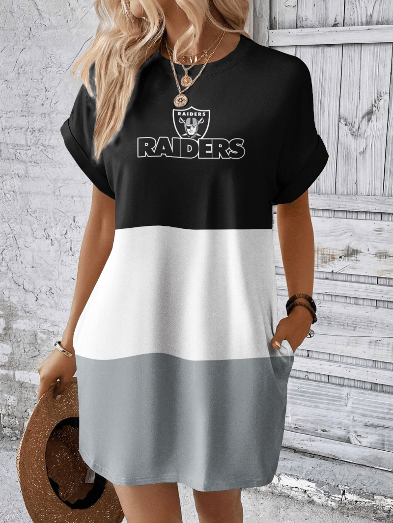 Las Vegas Raiders Women's Hidden Pocket Batwing Casual Dress
