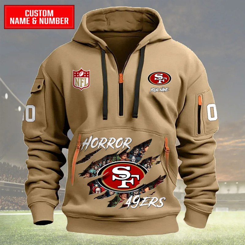 San Francisco 49ers Quarter Zip Hoodie Khaki