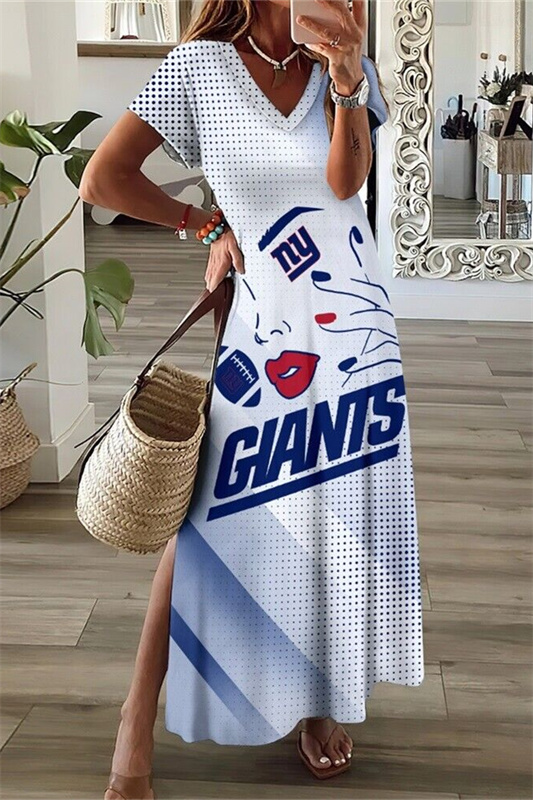 New York Giants V-Neck Side Slit Long Dress