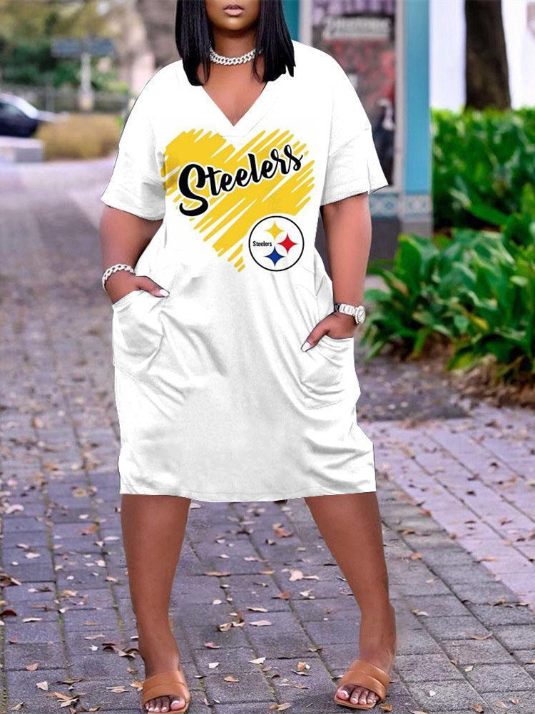 Pittsburgh Steelers V-neck Casual Pocket Dress