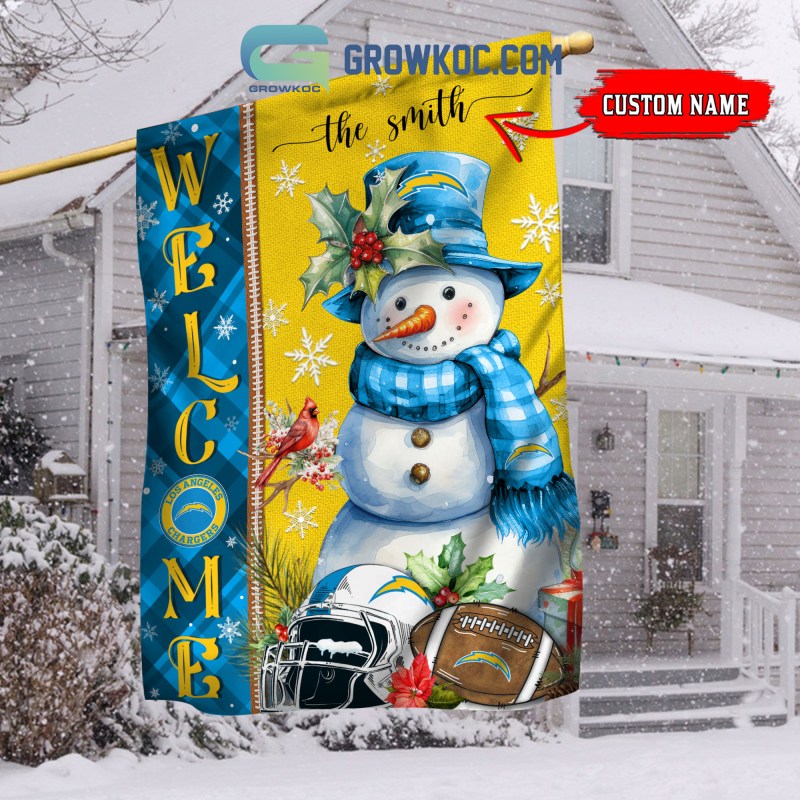 Los Angeles Chargers Football Snowman Welcome Christmas Personalized House Flag