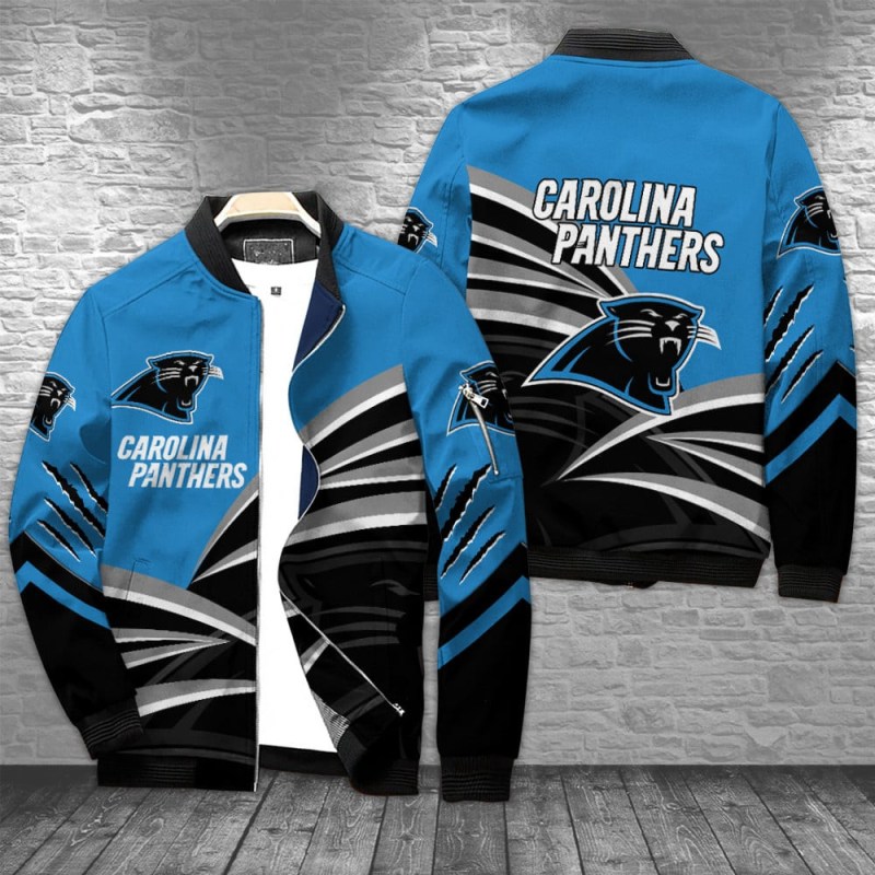 Carolina Panthers Personalized Bomber Jacket Front View