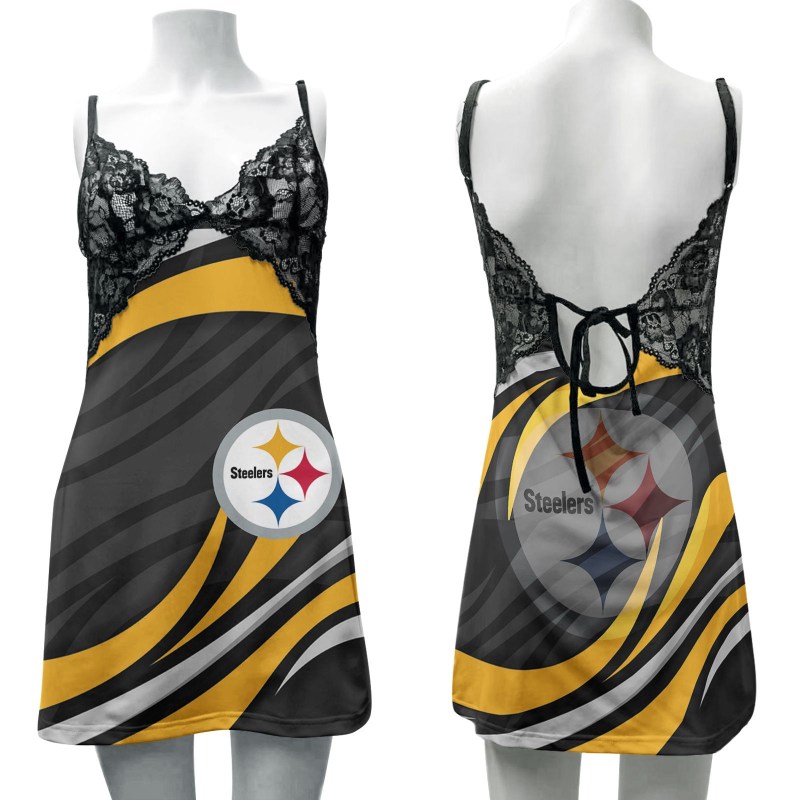 Pittsburgh Steelers Lace Back Strap Slip Dress