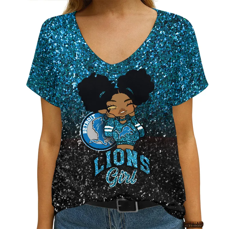 Detroit Lions V-neck Women T-shirt