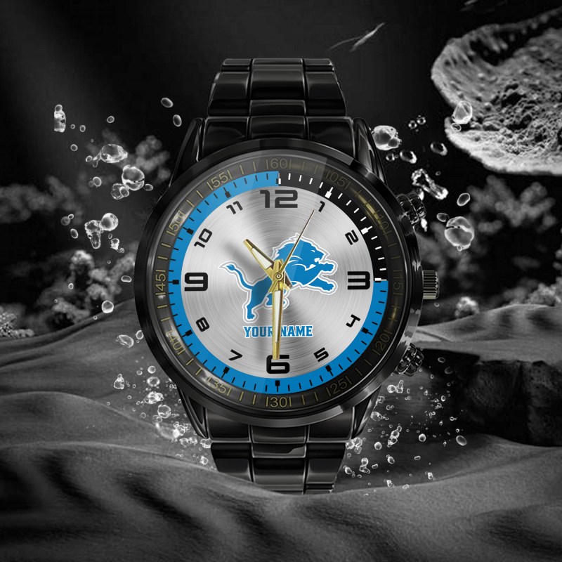 Detroit Lions NFL Personalized Black Hand Watch