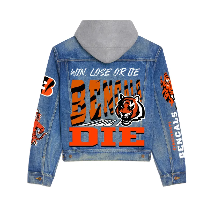 Cincinnati Bengals Hooded Denim Jacket Back Design