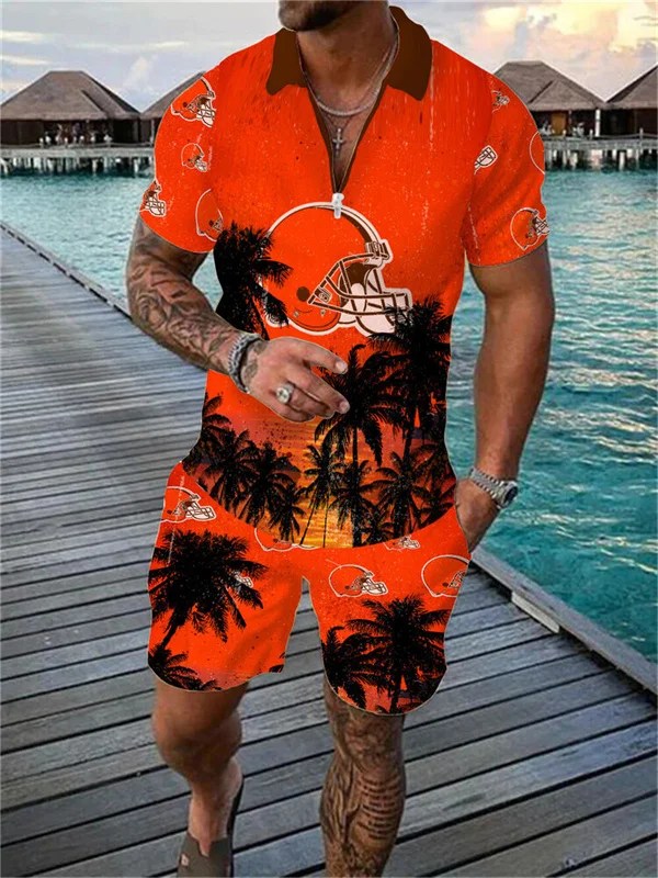 Cleveland Browns Zip Polo Shirt and Shorts