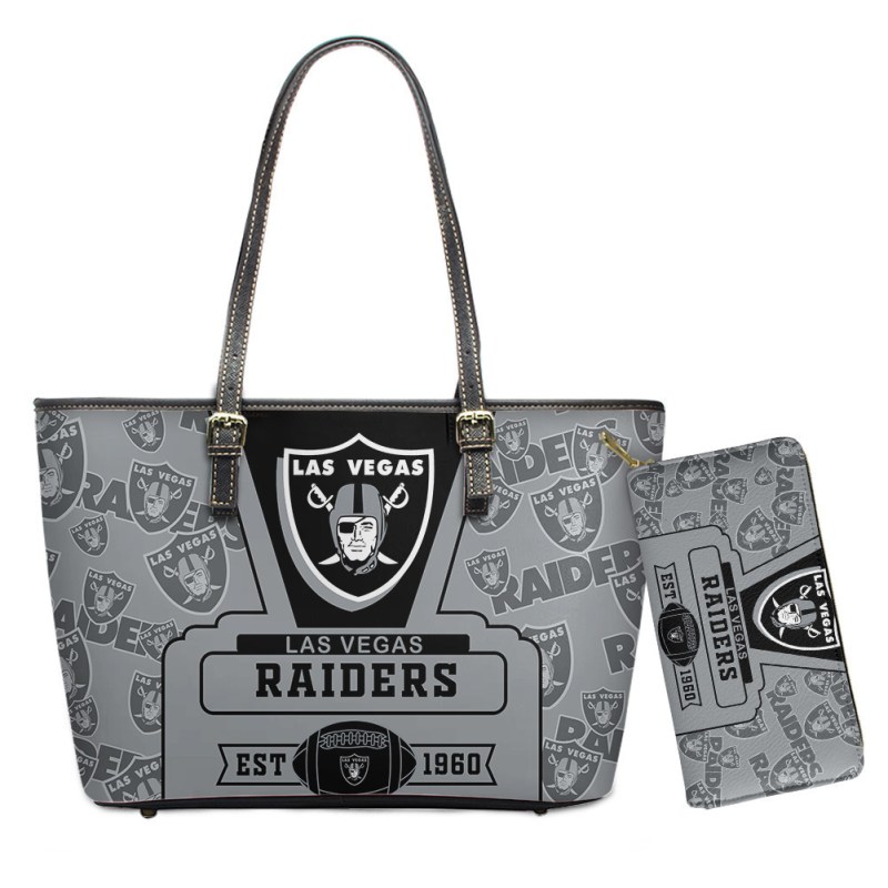 Las Vegas Raiders Leather Tote Hand Bag and Purse Set