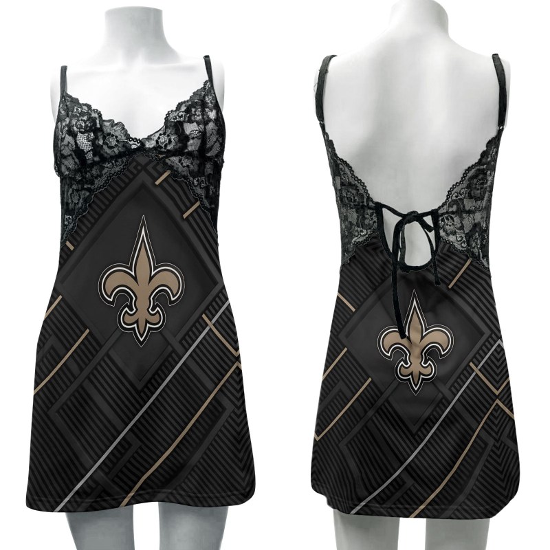 New Orleans Saints Lace Back Strap Slip Dress