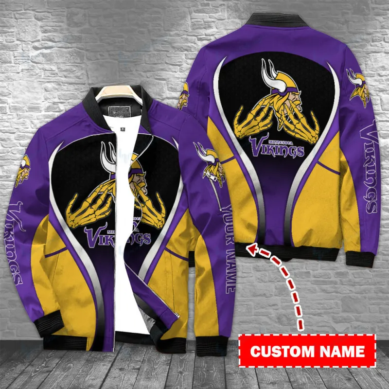 Minnesota Vikings Personalized Bomber Jacket Front