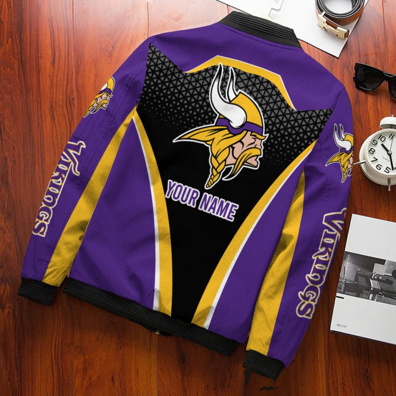 Minnesota Vikings Personalized Bomber Jacket Back
