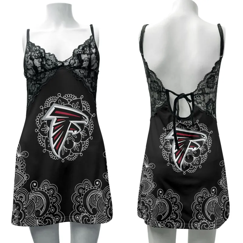Atlanta Falcons Lace Back Strap Slip Dress Front View