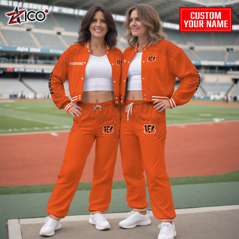 Cincinnati Bengals Combo Crop Varsity Jacket And Sweatpants - MKOutdoor1